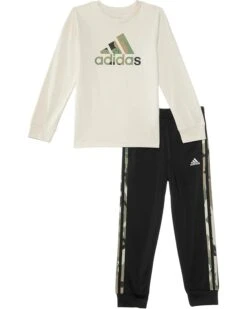 adidas Kids Long Sleeve Cotton Tee Tricot Jogger Set (Toddler/Little Kid) | Kids' Sets