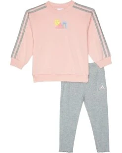 adidas Kids French Terry Crew Neck Rib Legging Set (Toddler/Little Kid) | Kids' Sets